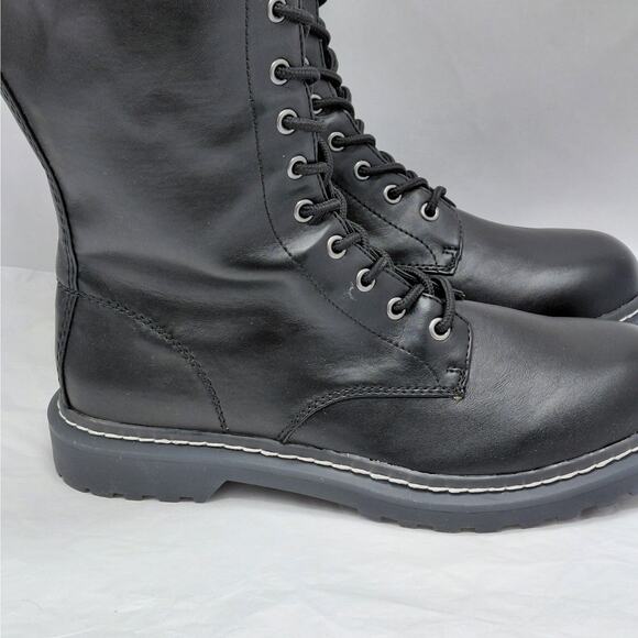 Wild Pair Womens Combat Boot Size 9.5 Black Knee High Lace Up Lug Sole Goth Moto - Picture 6 of 12